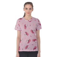 Flowers Pattern Pink Background Women s Cotton Tee