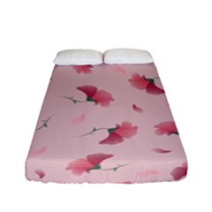 Flowers Pattern Pink Background Fitted Sheet (Full/ Double Size)