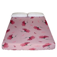 Flowers Pattern Pink Background Fitted Sheet (California King Size)