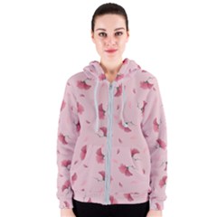 Flowers Pattern Pink Background Women s Zipper Hoodie