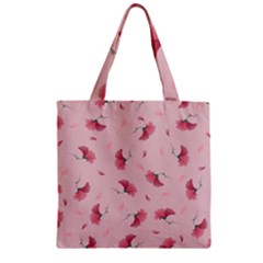Flowers Pattern Pink Background Zipper Grocery Tote Bag
