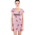 Flowers Pattern Pink Background Short Sleeve Bodycon Dress View1