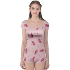 Flowers Pattern Pink Background Boyleg Leotard 