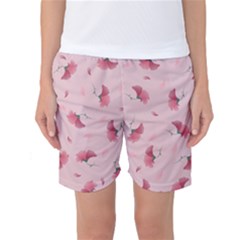 Flowers Pattern Pink Background Women s Basketball Shorts