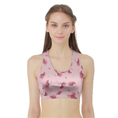 Flowers Pattern Pink Background Sports Bra with Border