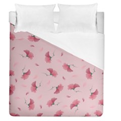 Flowers Pattern Pink Background Duvet Cover (Queen Size)