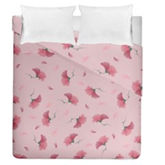 Flowers Pattern Pink Background Duvet Cover Double Side (Queen Size)