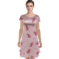 Flowers Pattern Pink Background Cap Sleeve Nightdress