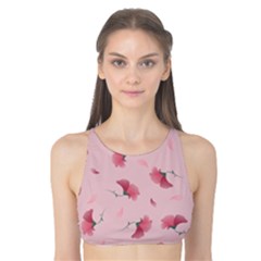 Flowers Pattern Pink Background Tank Bikini Top