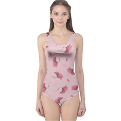 Flowers Pattern Pink Background One Piece Swimsuit