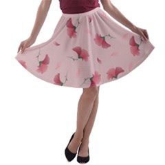 Flowers Pattern Pink Background A-line Skater Skirt