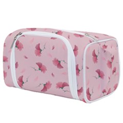 Flowers Pattern Pink Background Toiletries Pouch