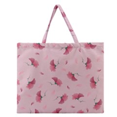 Flowers Pattern Pink Background Zipper Large Tote Bag