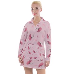 Flowers Pattern Pink Background Women s Long Sleeve Casual Dress