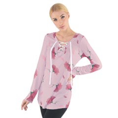 Flowers Pattern Pink Background Tie Up Tee