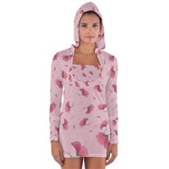 Flowers Pattern Pink Background Long Sleeve Hooded T-shirt