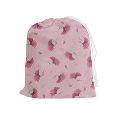 Flowers Pattern Pink Background Drawstring Pouch (XL)