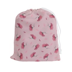 Flowers Pattern Pink Background Drawstring Pouch (2XL)