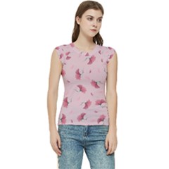 Flowers Pattern Pink Background Women s Raglan Cap Sleeve Tee