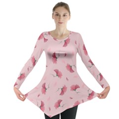 Flowers Pattern Pink Background Long Sleeve Tunic 