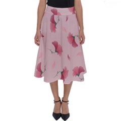 Flowers Pattern Pink Background Perfect Length Midi Skirt