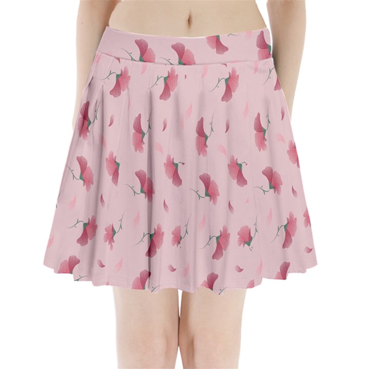 Flowers Pattern Pink Background Pleated Mini Skirt