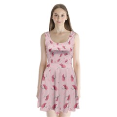 Flowers Pattern Pink Background Split Back Mini Dress 