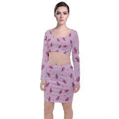 Flowers Pattern Pink Background Top and Skirt Sets