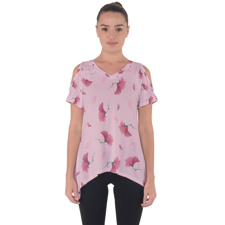 Flowers Pattern Pink Background Cut Out Side Drop Tee