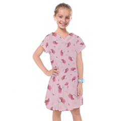 Flowers Pattern Pink Background Kids  Drop Waist Dress