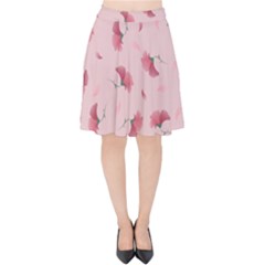 Flowers Pattern Pink Background Velvet High Waist Skirt