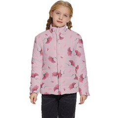 Flowers Pattern Pink Background Kids  Puffer Bubble Jacket Coat