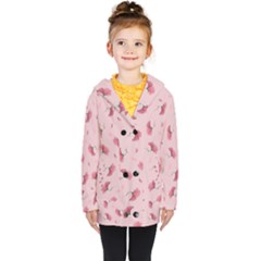 Flowers Pattern Pink Background Kids  Double Breasted Button Coat