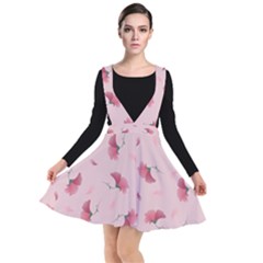 Flowers Pattern Pink Background Plunge Pinafore Dress