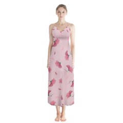 Flowers Pattern Pink Background Button Up Chiffon Maxi Dress