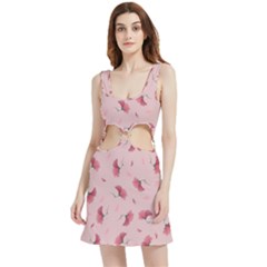 Flowers Pattern Pink Background Velvet Cutout Dress