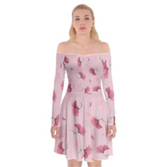 Flowers Pattern Pink Background Off Shoulder Skater Dress