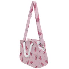 Flowers Pattern Pink Background Rope Handles Shoulder Strap Bag