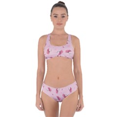 Flowers Pattern Pink Background Criss Cross Bikini Set