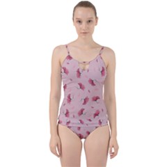 Flowers Pattern Pink Background Cut Out Top Tankini Set