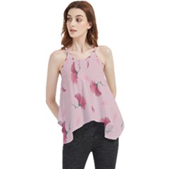 Flowers Pattern Pink Background Flowy Camisole Tank Top