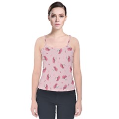 Flowers Pattern Pink Background Velvet Spaghetti Strap Top