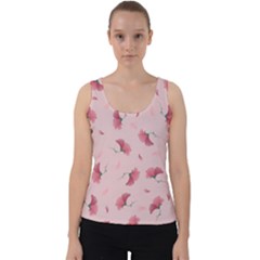 Flowers Pattern Pink Background Velvet Tank Top