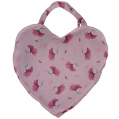 Flowers Pattern Pink Background Giant Heart Shaped Tote