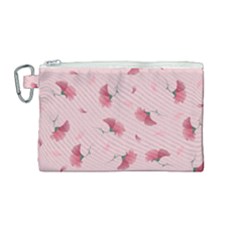 Flowers Pattern Pink Background Canvas Cosmetic Bag (Medium)