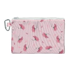 Flowers Pattern Pink Background Canvas Cosmetic Bag (Large)