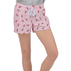 Flowers Pattern Pink Background Velour Lounge Shorts