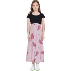 Flowers Pattern Pink Background Kids  Flared Maxi Skirt