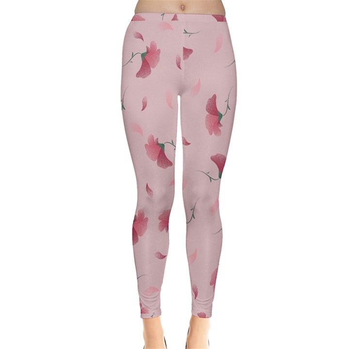 Flowers Pattern Pink Background Inside Out Leggings