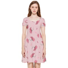 Flowers Pattern Pink Background Inside Out Cap Sleeve Dress